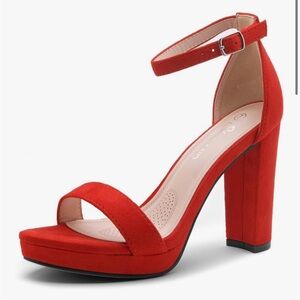 Elegant Red Suede Block Heel Sandals